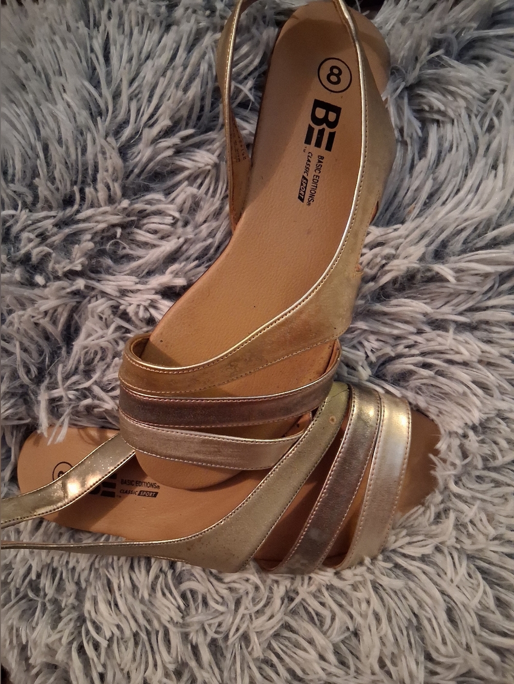 Basic Editions Metallic Gold Multi-Strap Slingback Heels